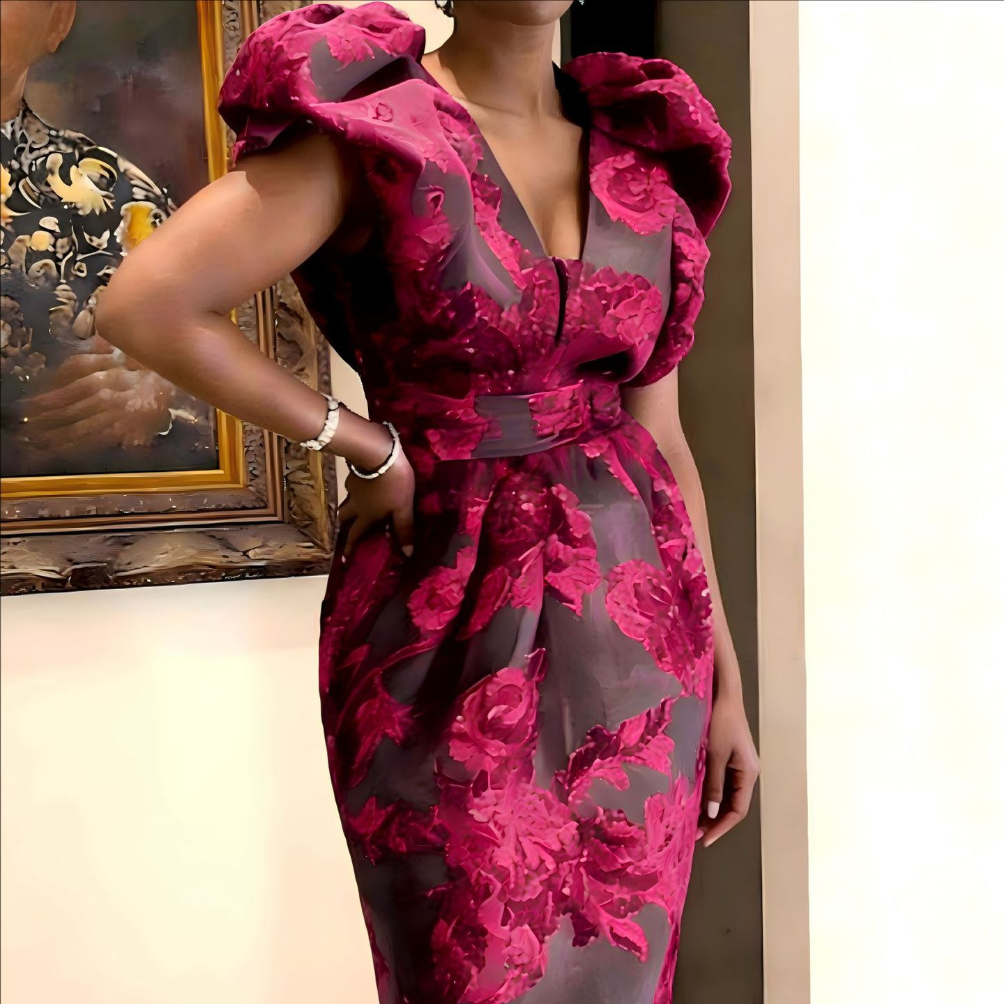 QMANSHA Plus Size Burgundy Flo - Midi Dress recension och pris