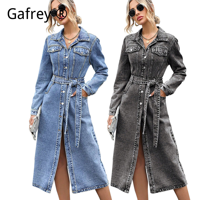 Women Long Sleeve Denim Dress  - Midi Dress recension och pris