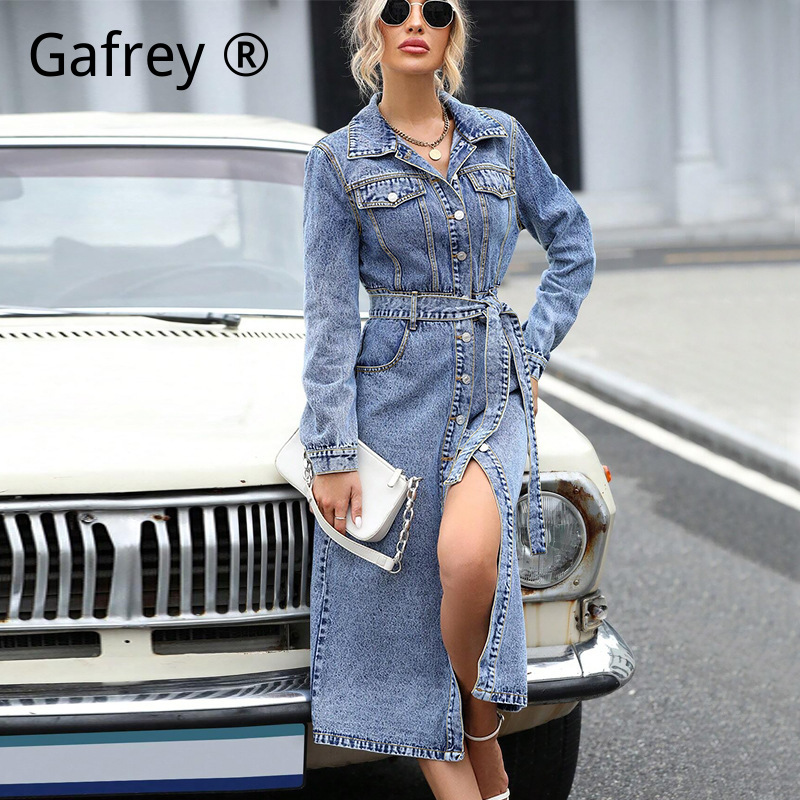 Women Long Sleeve Denim Dress  - Midi Dress recension och pris